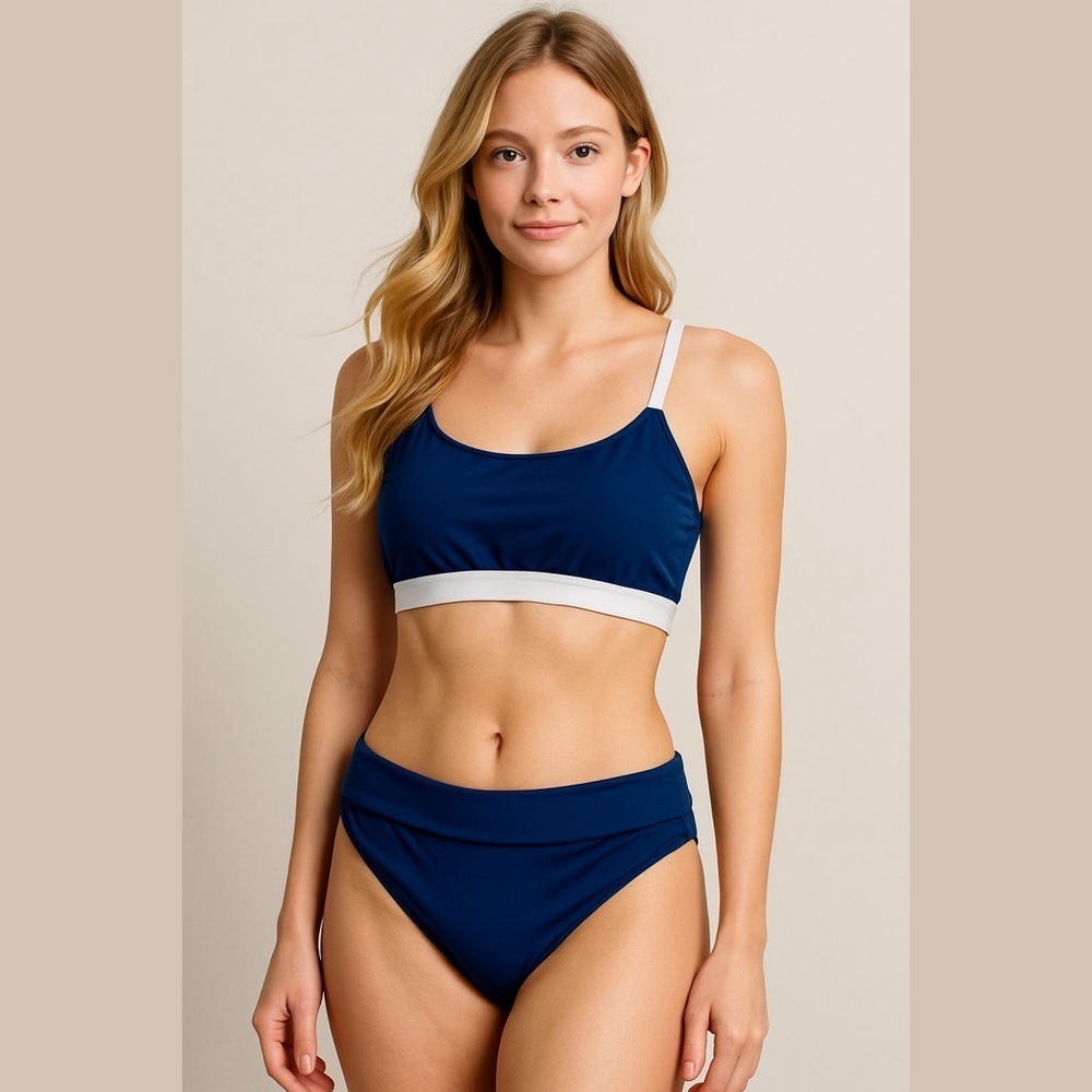 Athletic Blue and White Bikini Swim Set